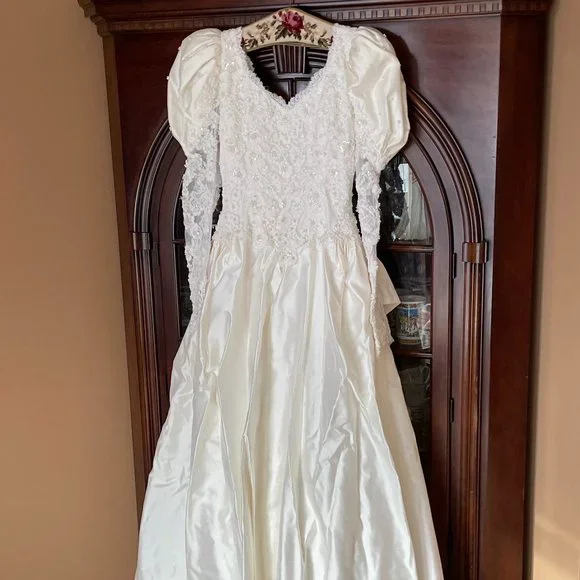 JIM HJELM Ivory Raw Silk Wedding Gown with lace, beading and sequins JIM HJELM Ivory Raw Silk Wedding Gown with lace, beading and sequins